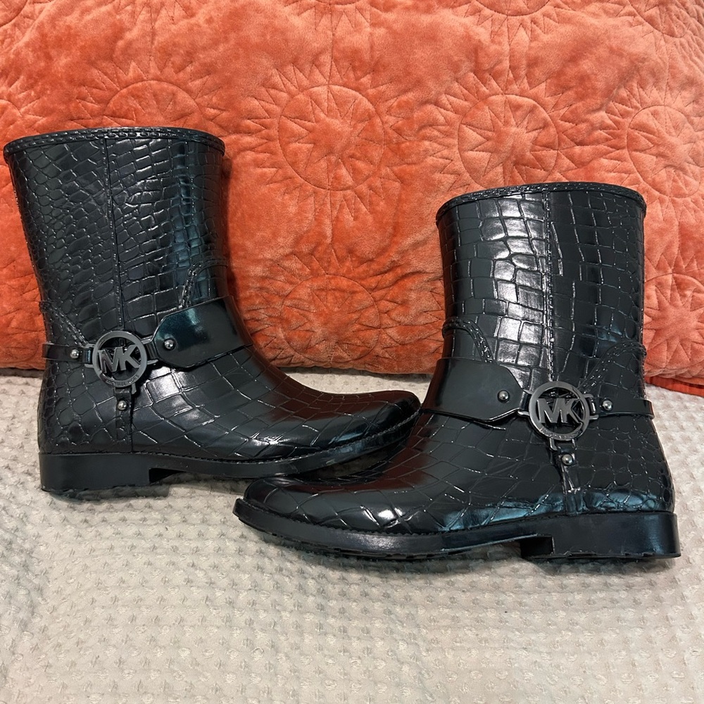 Michael Kors Black Croc-Embossed Rain Boots Women’s 8. Excellent condition.